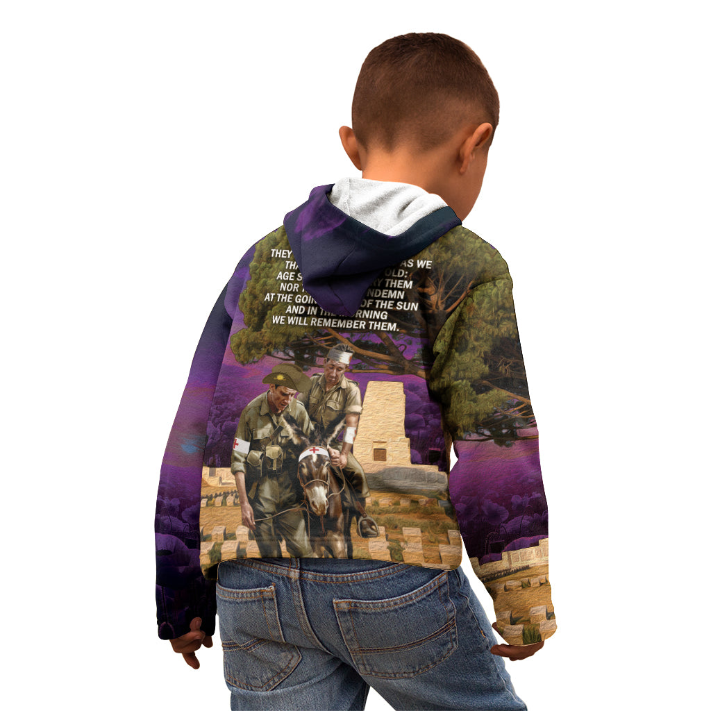 Australia ANZAC Day Kid Hoodie Lonesome Pine Australian Army With Donkey - Vibe Hoodie Shop