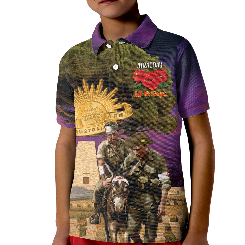 Australia ANZAC Day Kid Polo Shirt Lonesome Pine Australian Army With Donkey - Vibe Hoodie Shop