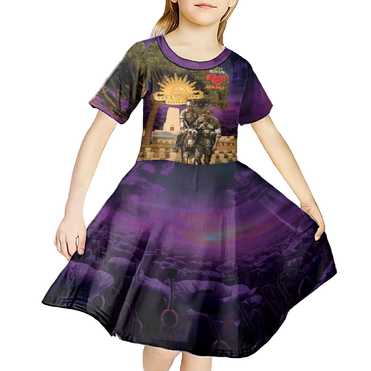 Australia ANZAC Day Kid Short Sleeve Dress Lonesome Pine Australian Army With Donkey - Vibe Hoodie Shop