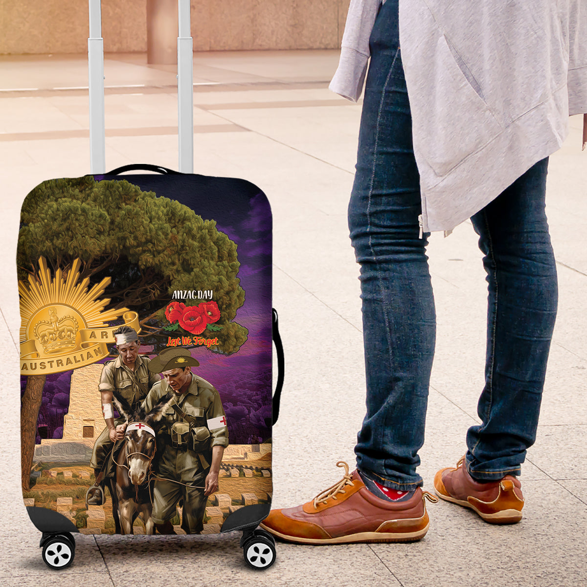 Australia ANZAC Day Luggage Cover Lonesome Pine Australian Army With Donkey - Vibe Hoodie Shop