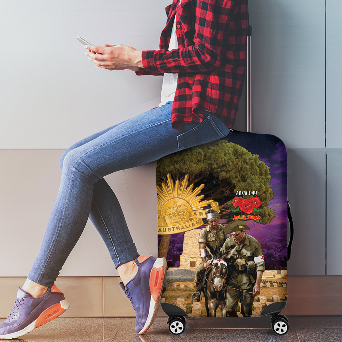 Australia ANZAC Day Luggage Cover Lonesome Pine Australian Army With Donkey - Vibe Hoodie Shop