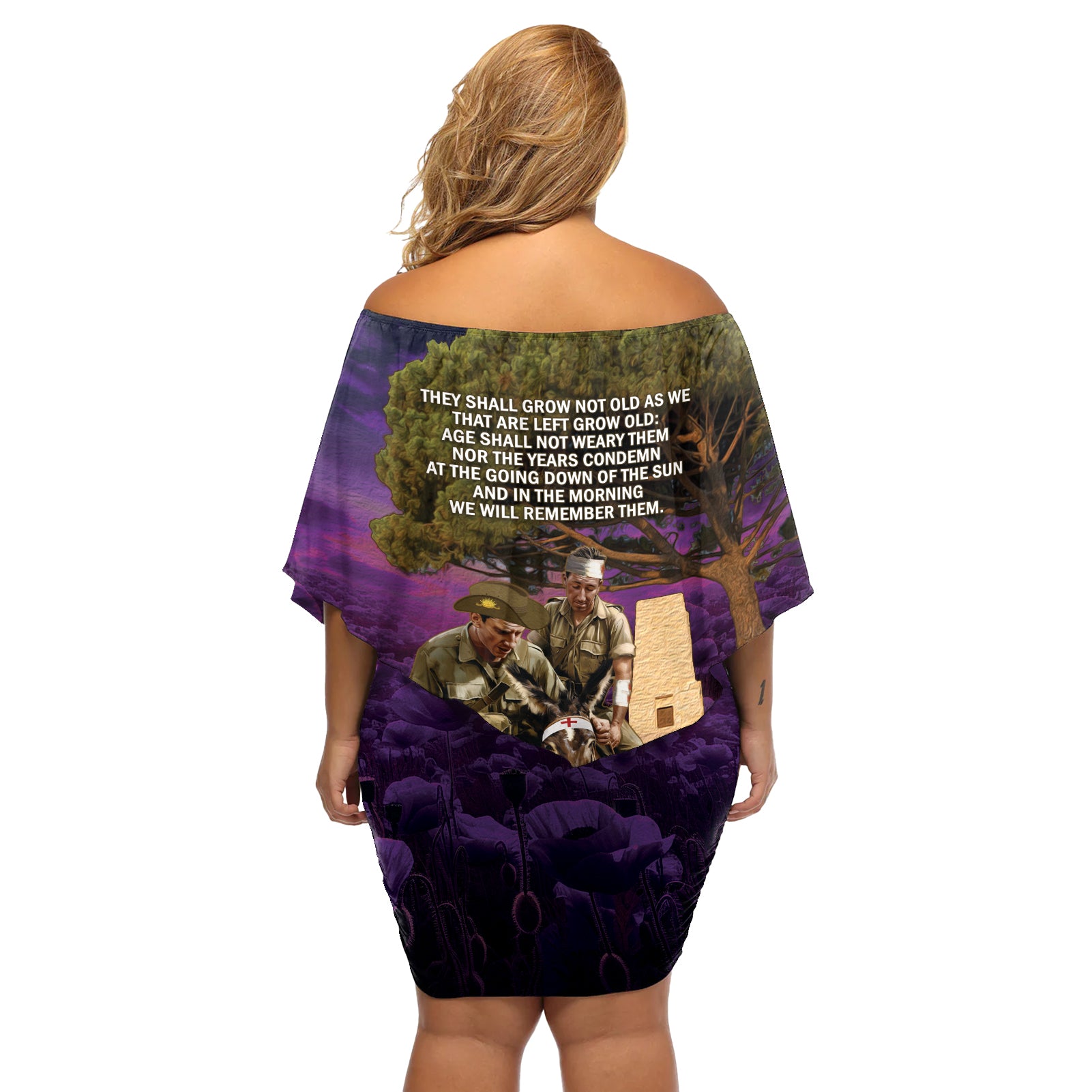 Australia ANZAC Day Off Shoulder Short Dress Lonesome Pine Australian Army With Donkey