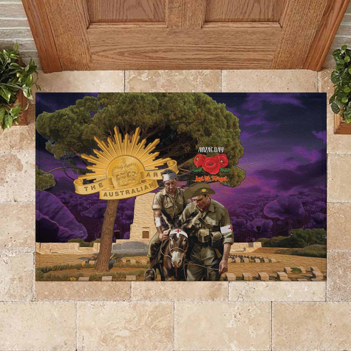 Australia ANZAC Day Rubber Doormat Lonesome Pine Australian Army With Donkey