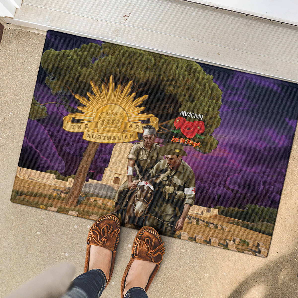 Australia ANZAC Day Rubber Doormat Lonesome Pine Australian Army With Donkey