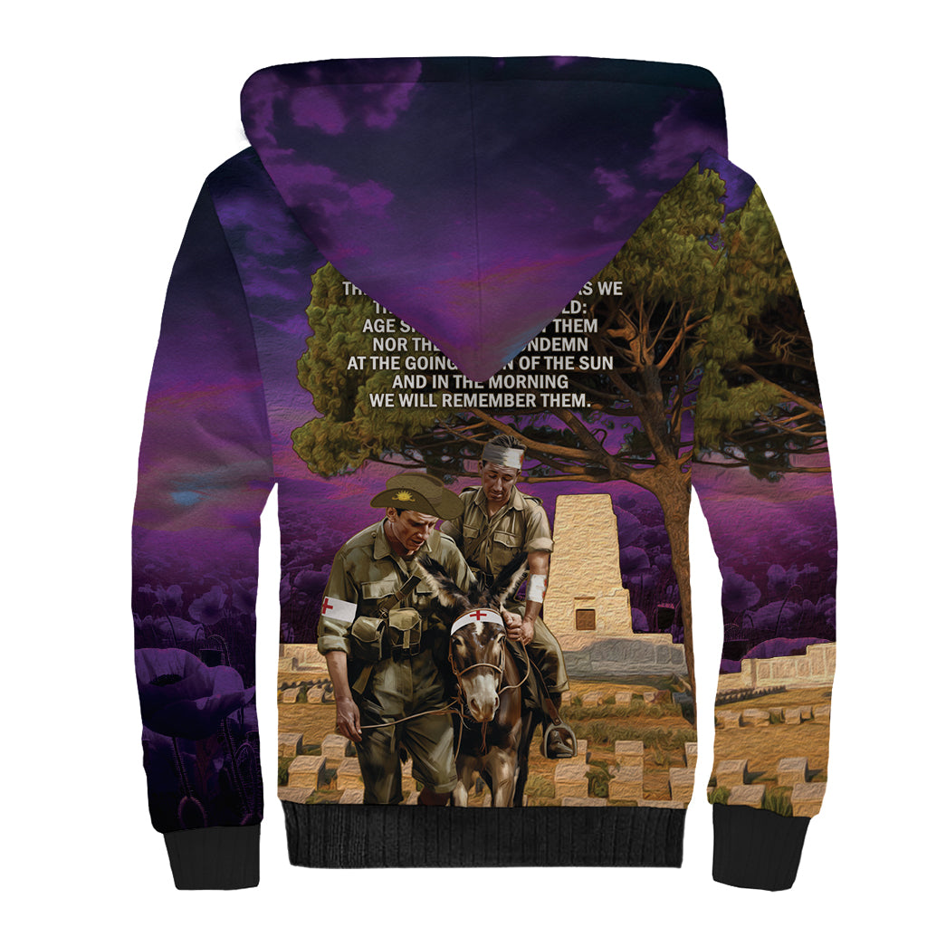 Australia ANZAC Day Sherpa Hoodie Lonesome Pine Australian Army With Donkey - Vibe Hoodie Shop