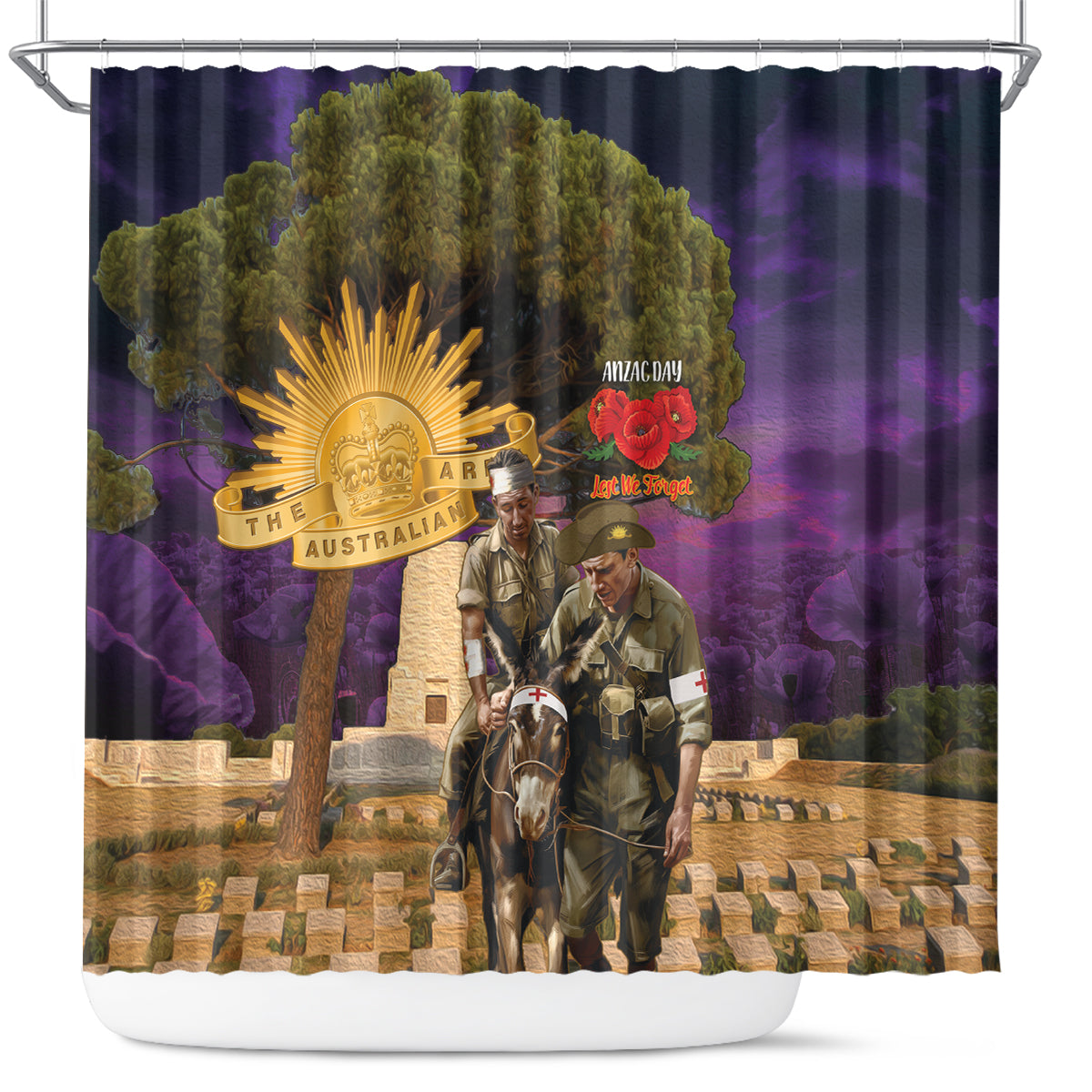 Australia ANZAC Day Shower Curtain Lonesome Pine Australian Army With Donkey