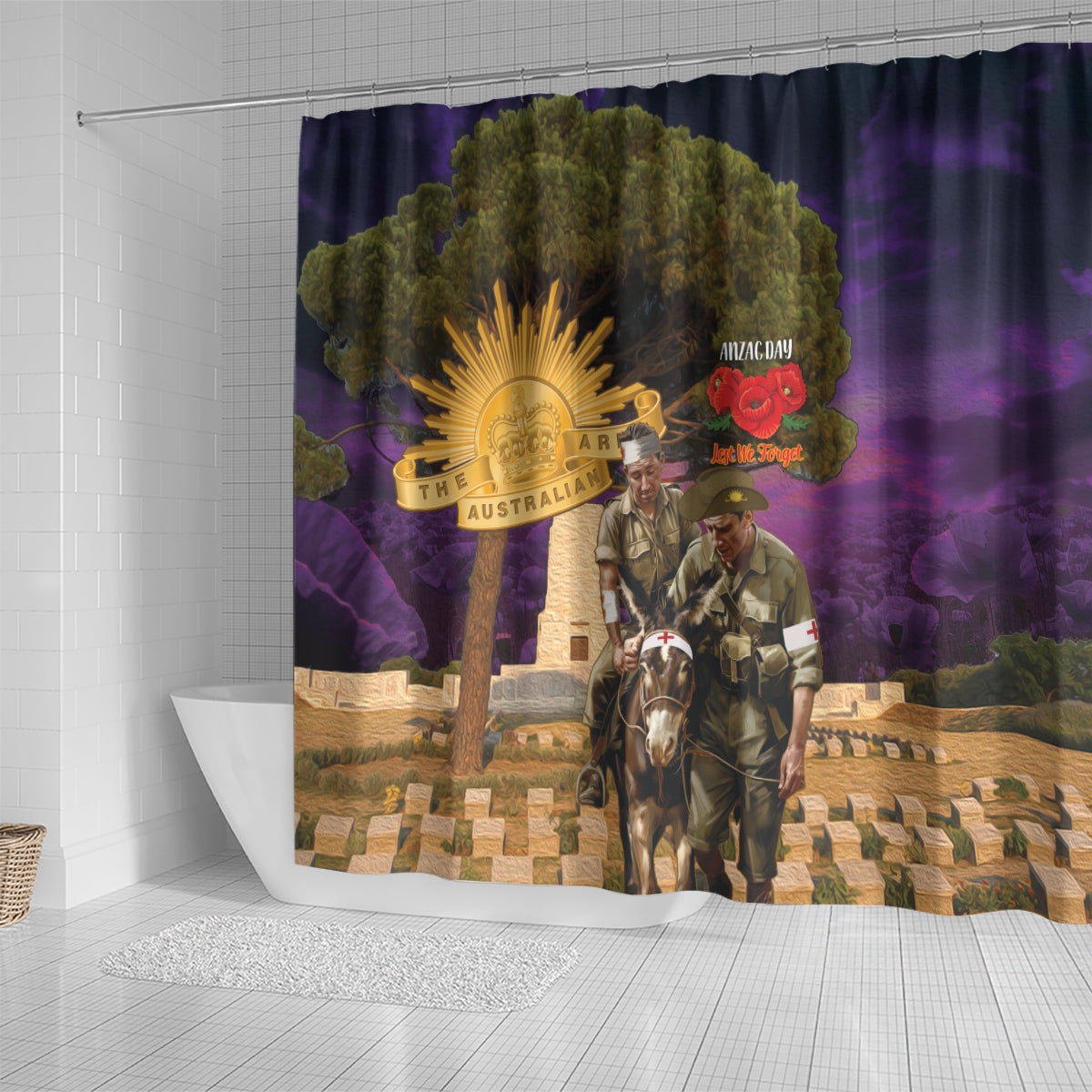 Australia ANZAC Day Shower Curtain Lonesome Pine Australian Army With Donkey