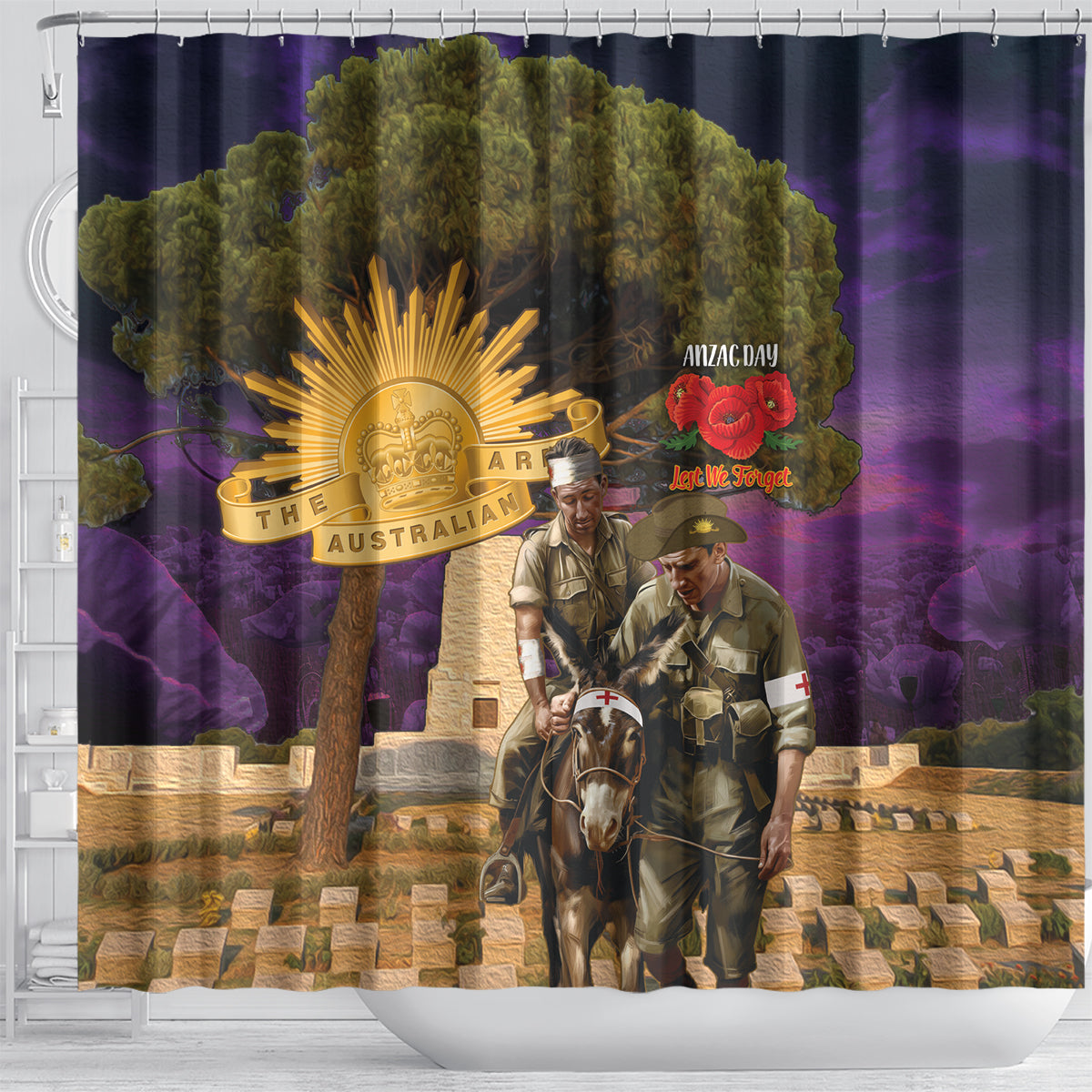 Australia ANZAC Day Shower Curtain Lonesome Pine Australian Army With Donkey