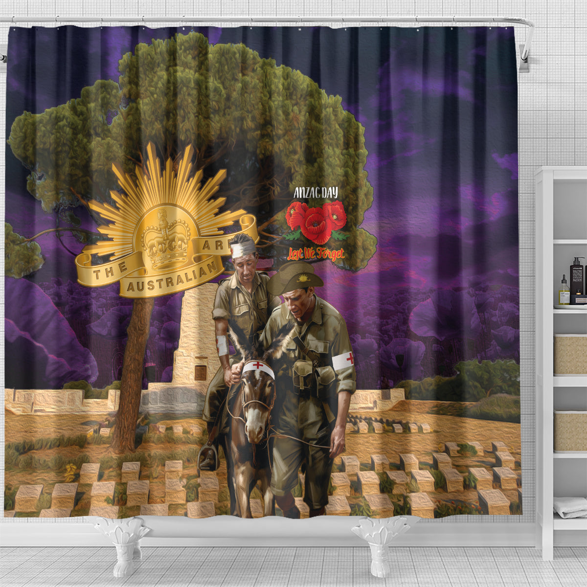 Australia ANZAC Day Shower Curtain Lonesome Pine Australian Army With Donkey