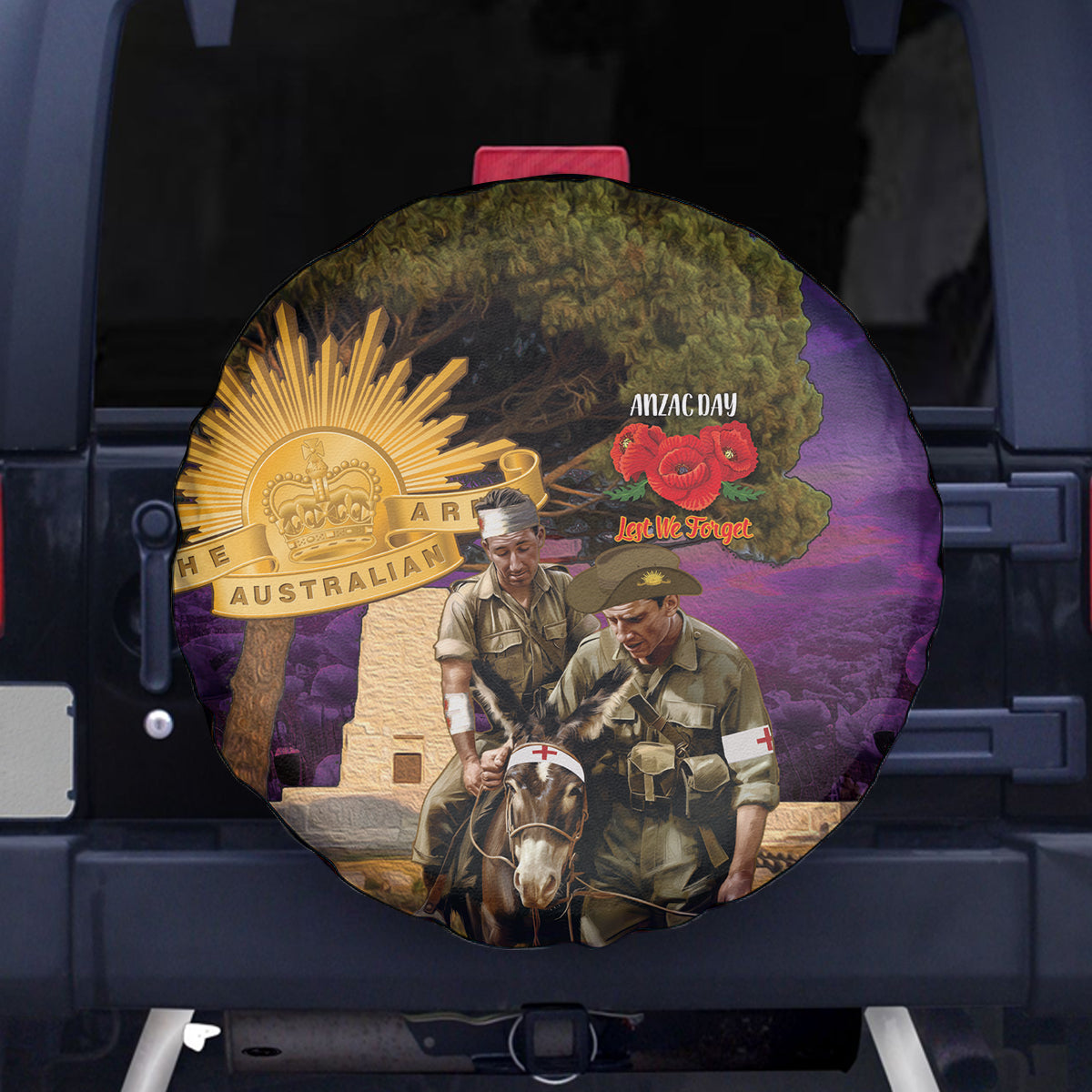 Australia ANZAC Day Spare Tire Cover Lonesome Pine Australian Army With Donkey - Vibe Hoodie Shop