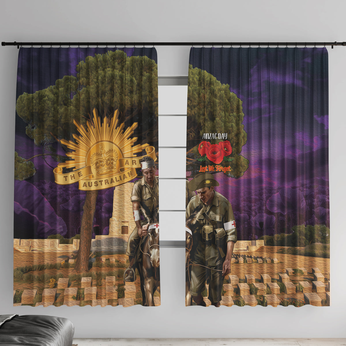 Australia ANZAC Day Window Curtain Lonesome Pine Australian Army With Donkey