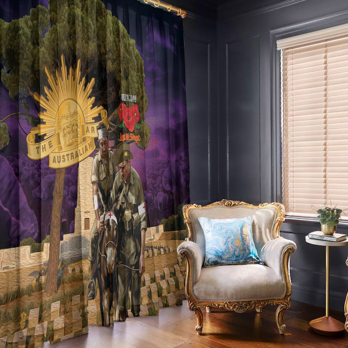 Australia ANZAC Day Window Curtain Lonesome Pine Australian Army With Donkey