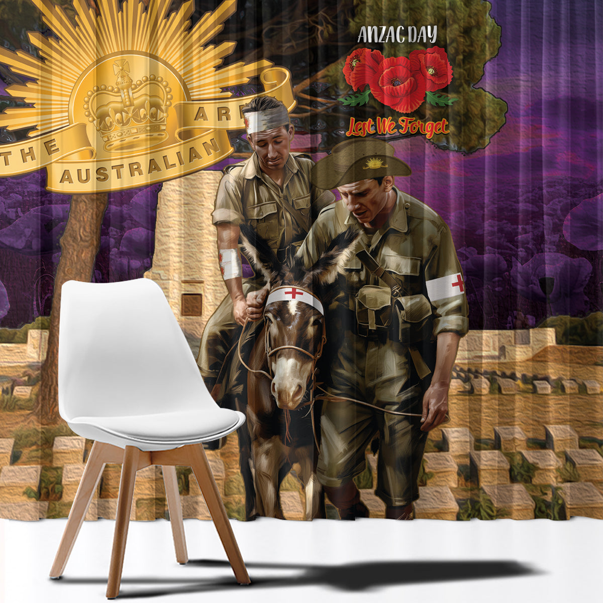 Australia ANZAC Day Window Curtain Lonesome Pine Australian Army With Donkey