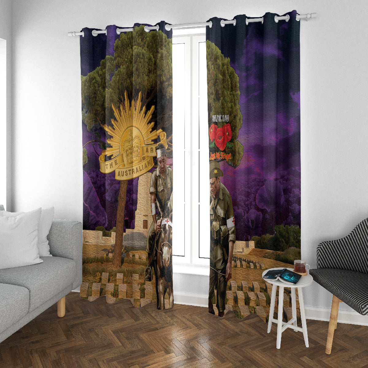 Australia ANZAC Day Window Curtain Lonesome Pine Australian Army With Donkey