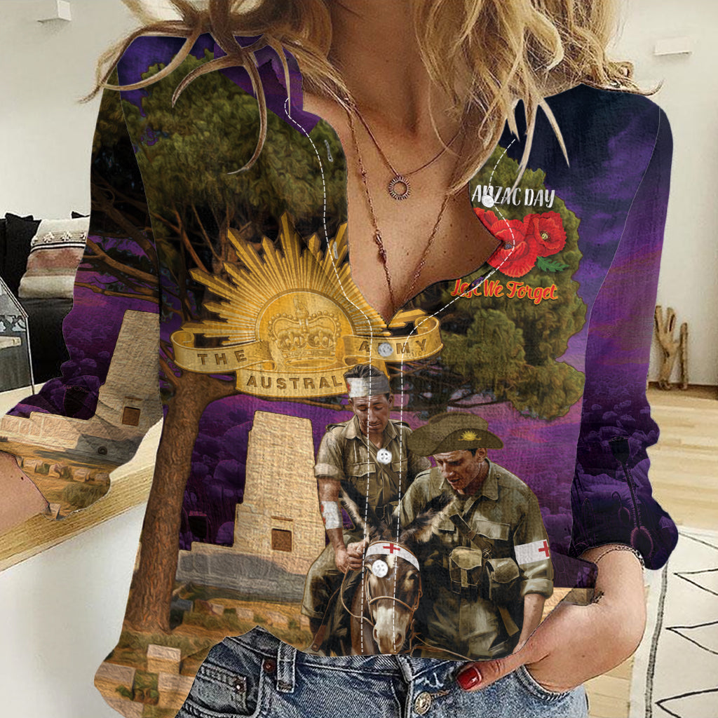 Australia ANZAC Day Women Casual Shirt Lonesome Pine Australian Army With Donkey - Vibe Hoodie Shop