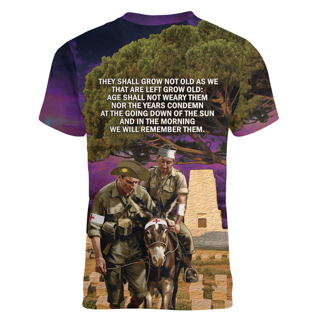 Australia ANZAC Day Women V Neck T Shirt Lonesome Pine Australian Army With Donkey - Vibe Hoodie Shop
