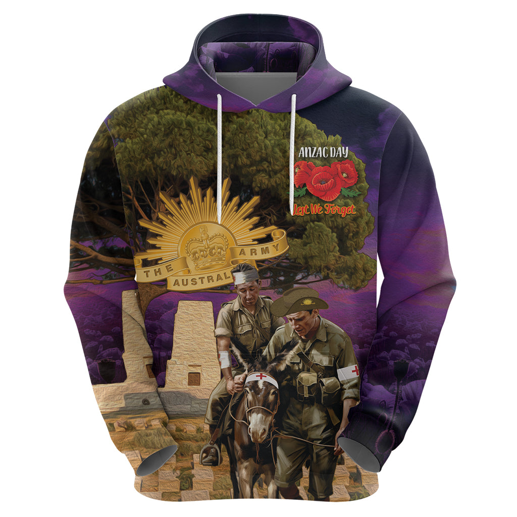 Australia ANZAC Day Zip Hoodie Lonesome Pine Australian Army With Donkey - Vibe Hoodie Shop