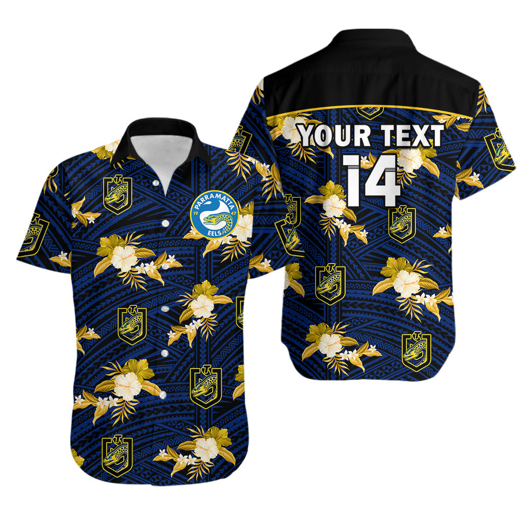 (Custom Text And Number) Parramatta Eels Rugby Hawaiian Shirt Polynesian Tribal Mix Tropical Hawaiian Style - Vibe Hoodie Shop