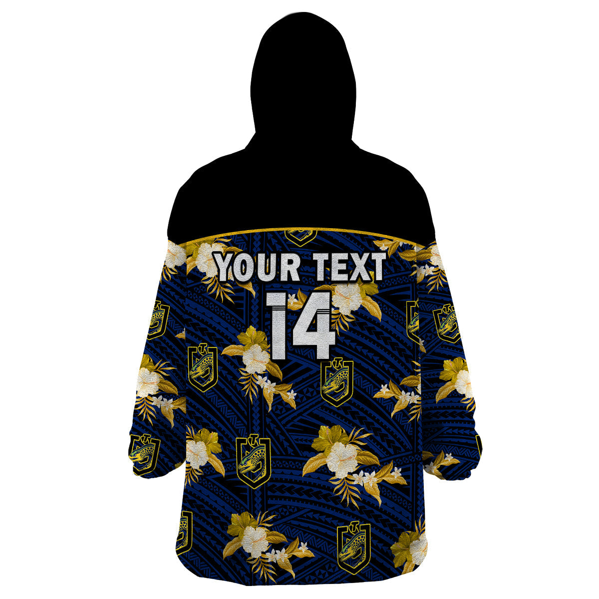 (Custom Text And Number) Parramatta Eels Rugby Wearable Blanket Hoodie Polynesian Tribal Mix Tropical Hawaiian Style - Vibe Hoodie Shop