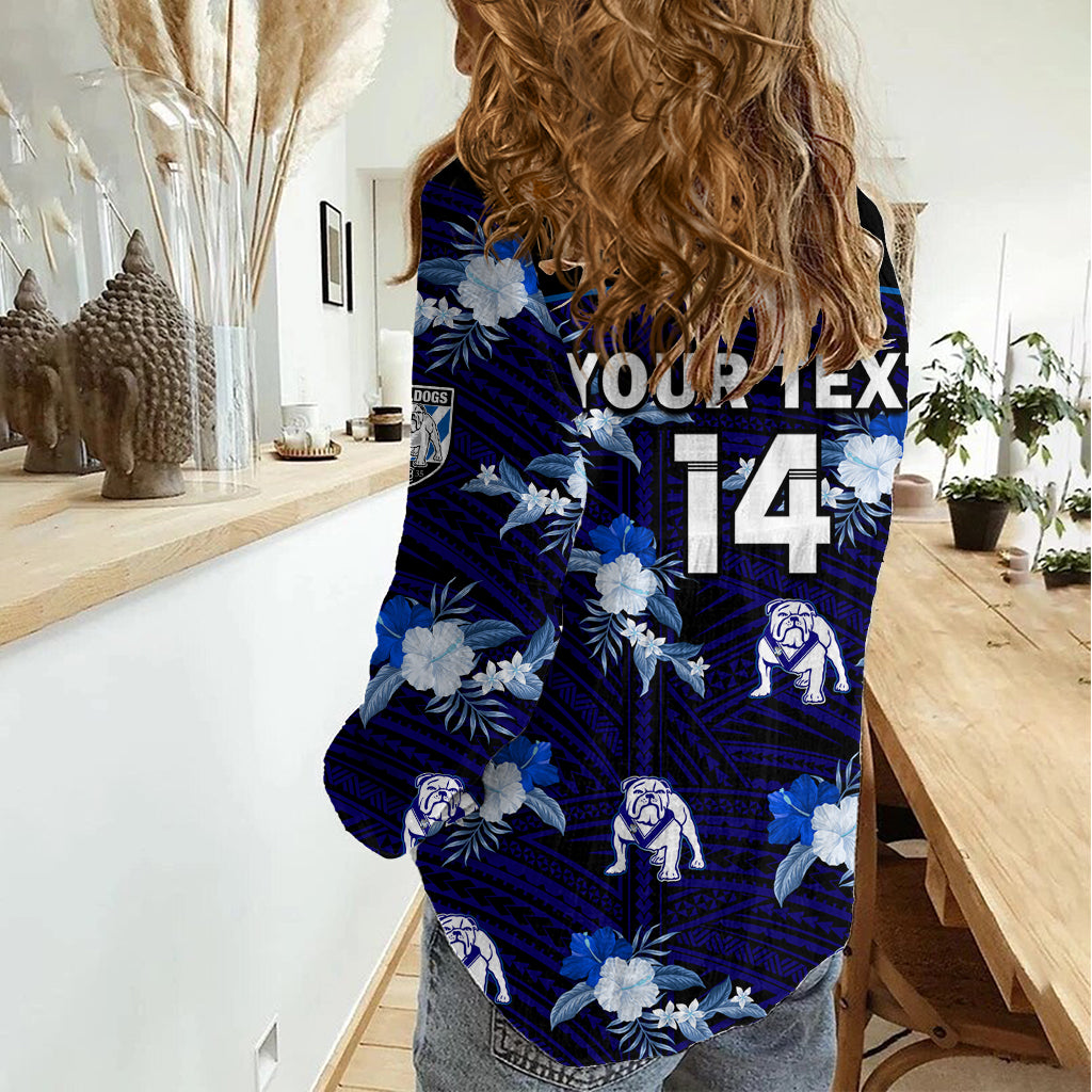 (Custom Text And Number) Bulldogs Rugby Women Casual Shirt Polynesian Tribal Mix Tropical Hawaiian Style - Vibe Hoodie Shop