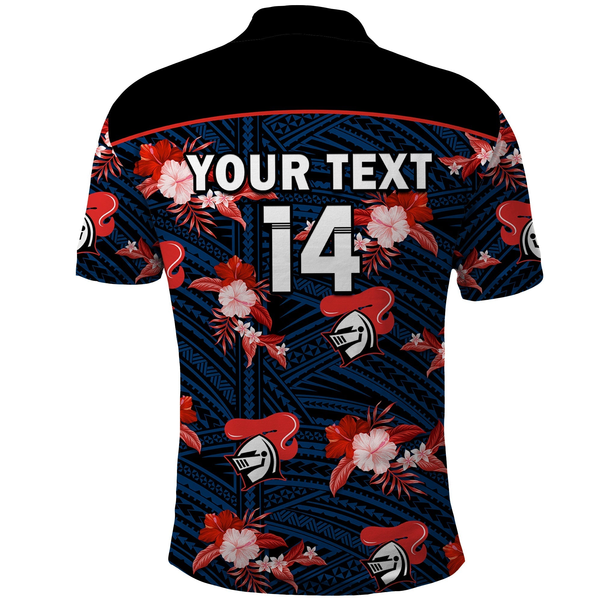 (Custom Text And Number) Newcastle Knights Rugby Polo Shirt Polynesian Tribal Mix Tropical Hawaiian Style - Vibe Hoodie Shop