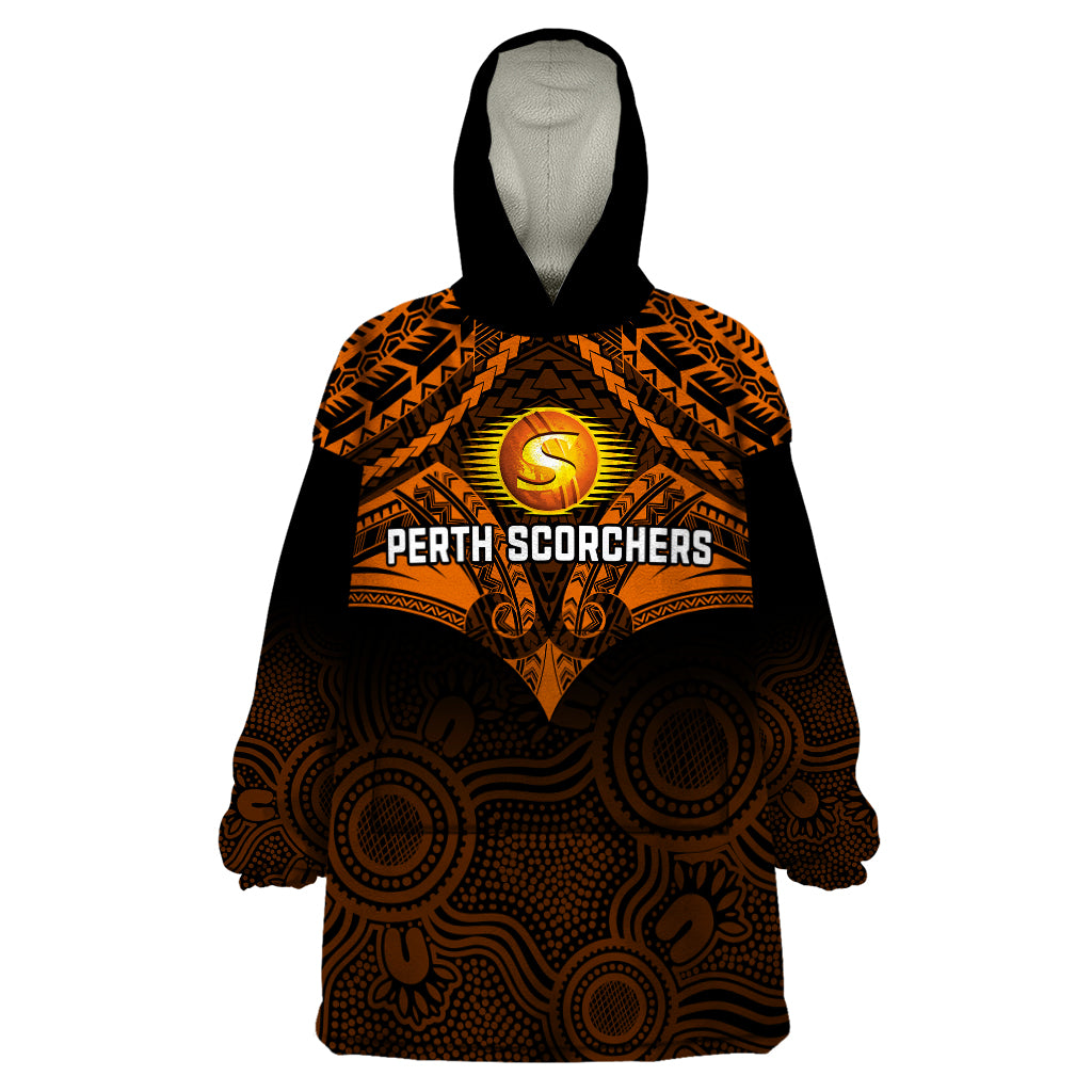 Perth Scorchers Cricket Wearable Blanket Hoodie 2023 Unique Indigenous Art Mix Polynesian Pattern - Vibe Hoodie Shop