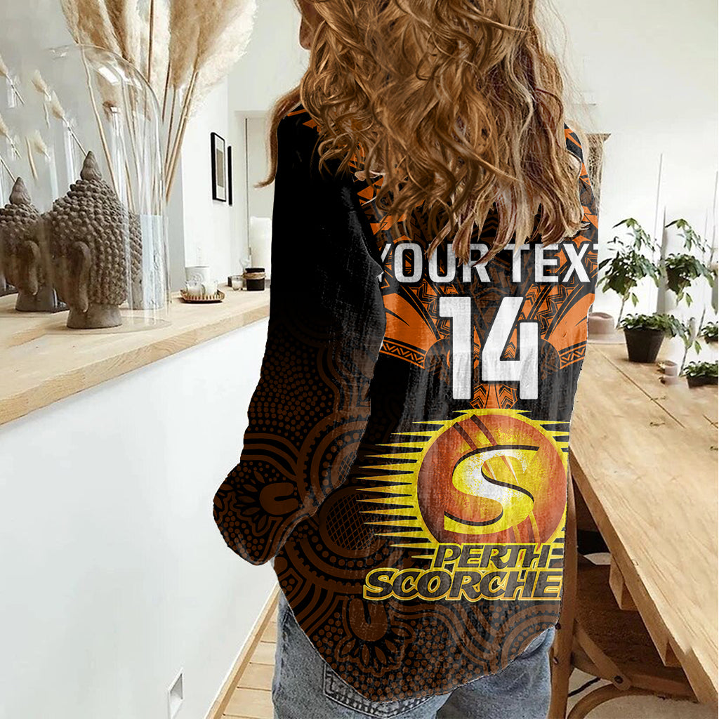 Custom Perth Scorchers Cricket Women Casual Shirt 2023 Unique Indigenous Art Mix Polynesian Pattern - Vibe Hoodie Shop