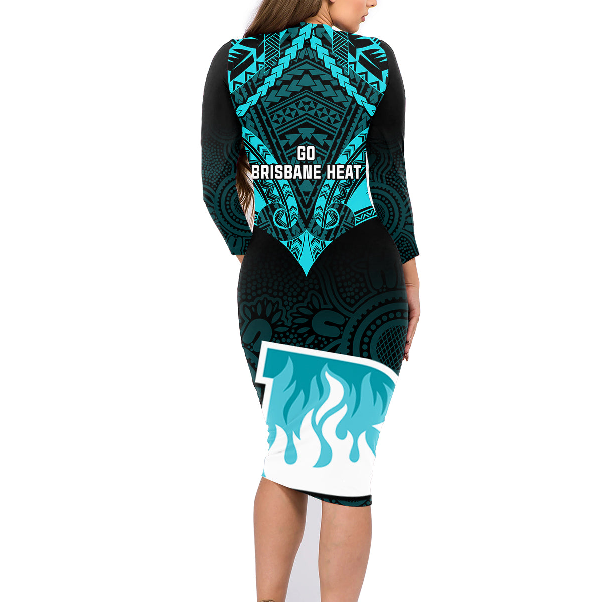 brisbane-heat-cricket-family-matching-long-sleeve-bodycon-dress-and-hawaiian-shirt-2023-unique-indigenous-art-mix-polynesian-pattern