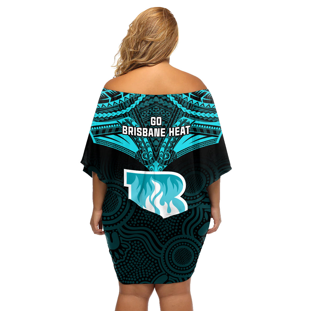 Brisbane Heat Cricket Family Matching Off Shoulder Short Dress and Hawaiian Shirt 2023 Unique Indigenous Art Mix Polynesian Pattern LT14