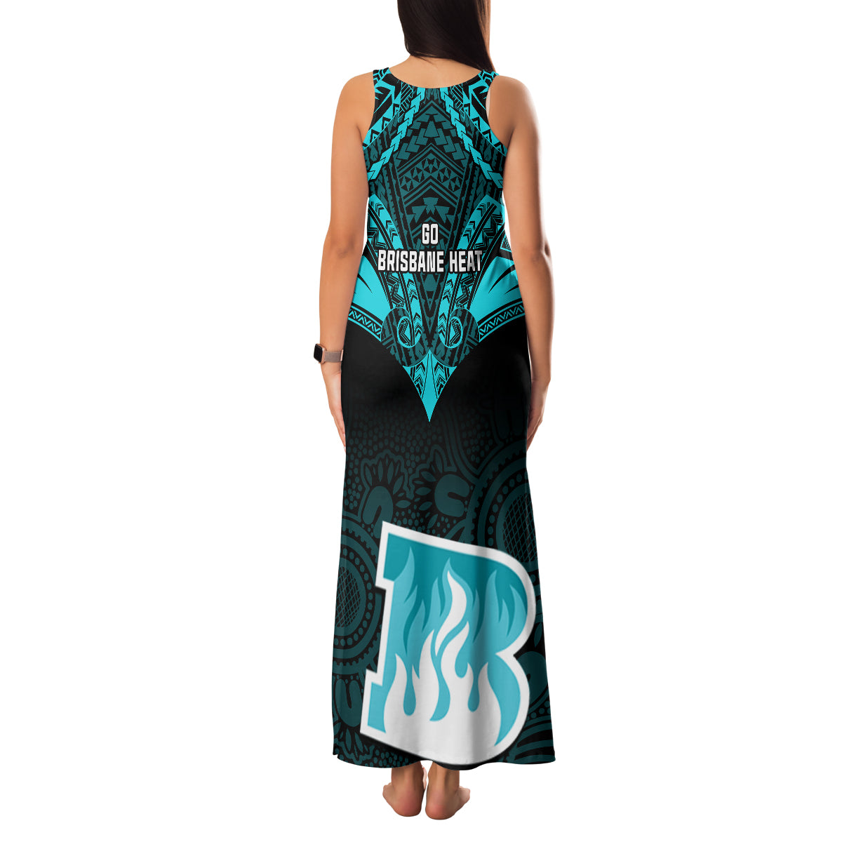 brisbane-heat-cricket-family-matching-tank-maxi-dress-and-hawaiian-shirt-2023-unique-indigenous-art-mix-polynesian-pattern