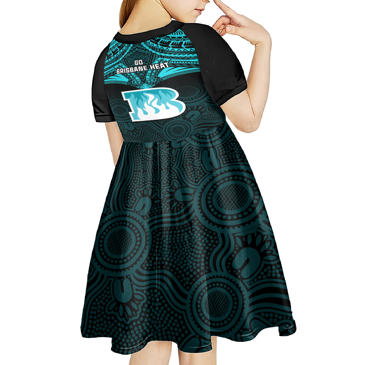 Brisbane Heat Cricket Kid Short Sleeve Dress 2023 Unique Indigenous Art Mix Polynesian Pattern - Vibe Hoodie Shop