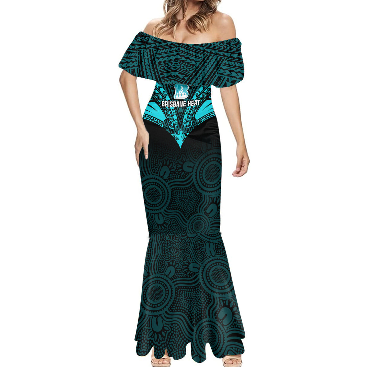 brisbane-heat-cricket-mermaid-dress-2023-unique-indigenous-art-mix-polynesian-pattern