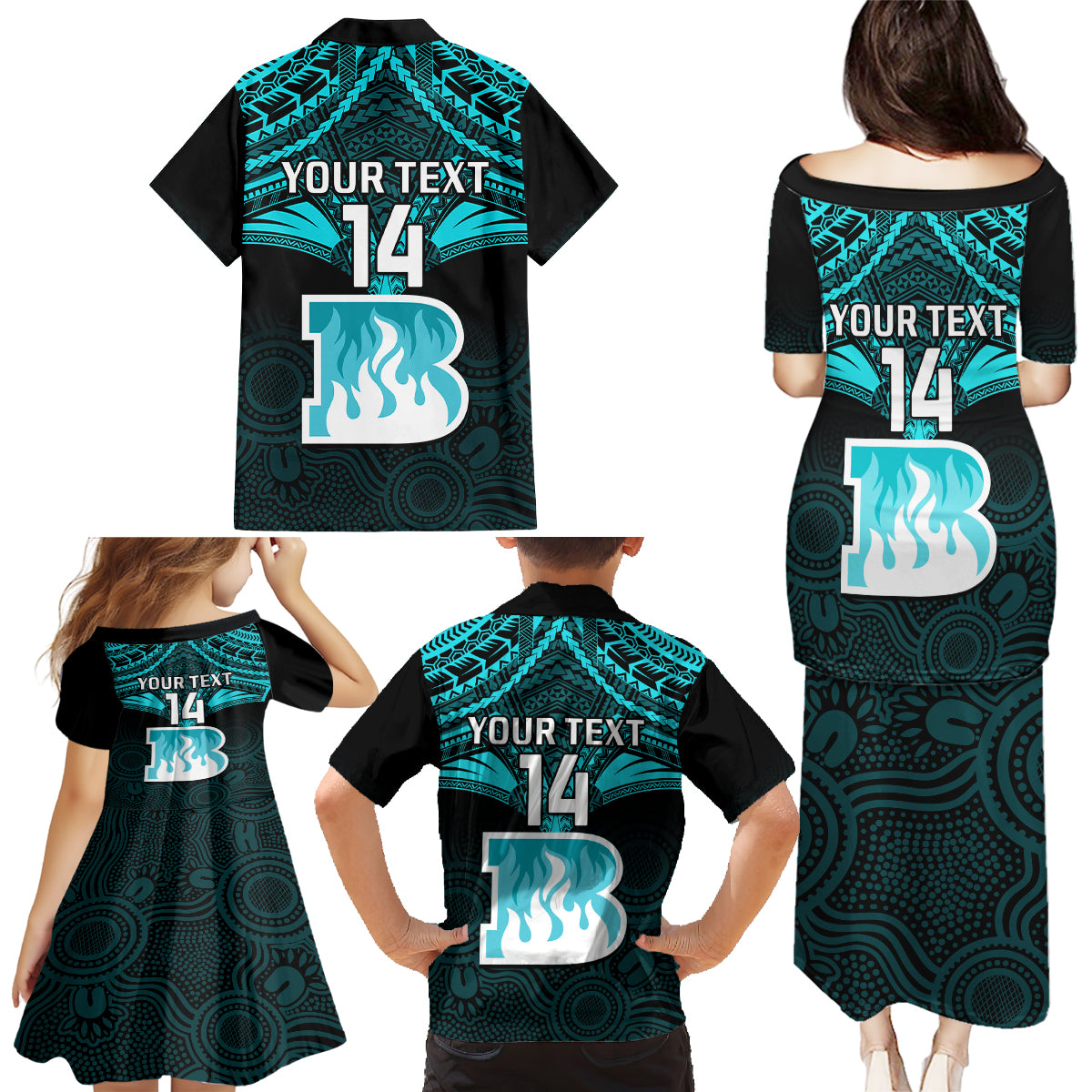 custom-brisbane-heat-cricket-family-matching-puletasi-dress-and-hawaiian-shirt-2023-unique-indigenous-art-mix-polynesian-pattern