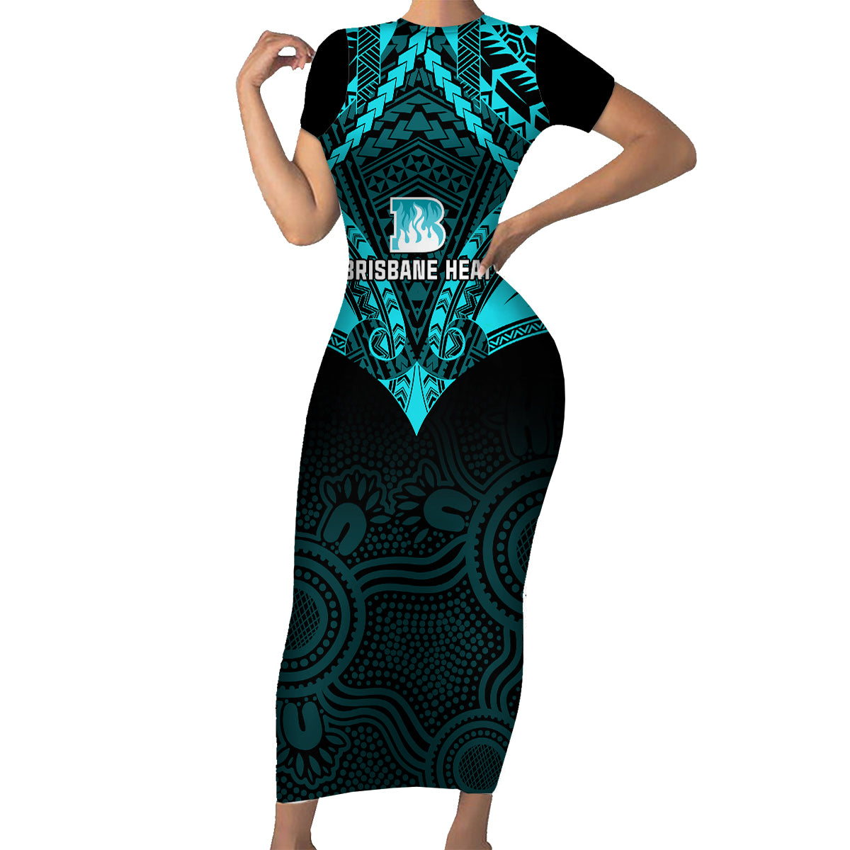 custom-brisbane-heat-cricket-family-matching-short-sleeve-bodycon-dress-and-hawaiian-shirt-2023-unique-indigenous-art-mix-polynesian-pattern