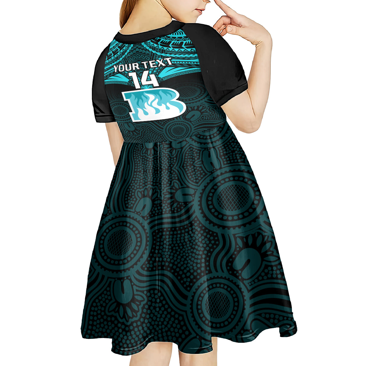 Custom Brisbane Heat Cricket Kid Short Sleeve Dress 2023 Unique Indigenous Art Mix Polynesian Pattern - Vibe Hoodie Shop