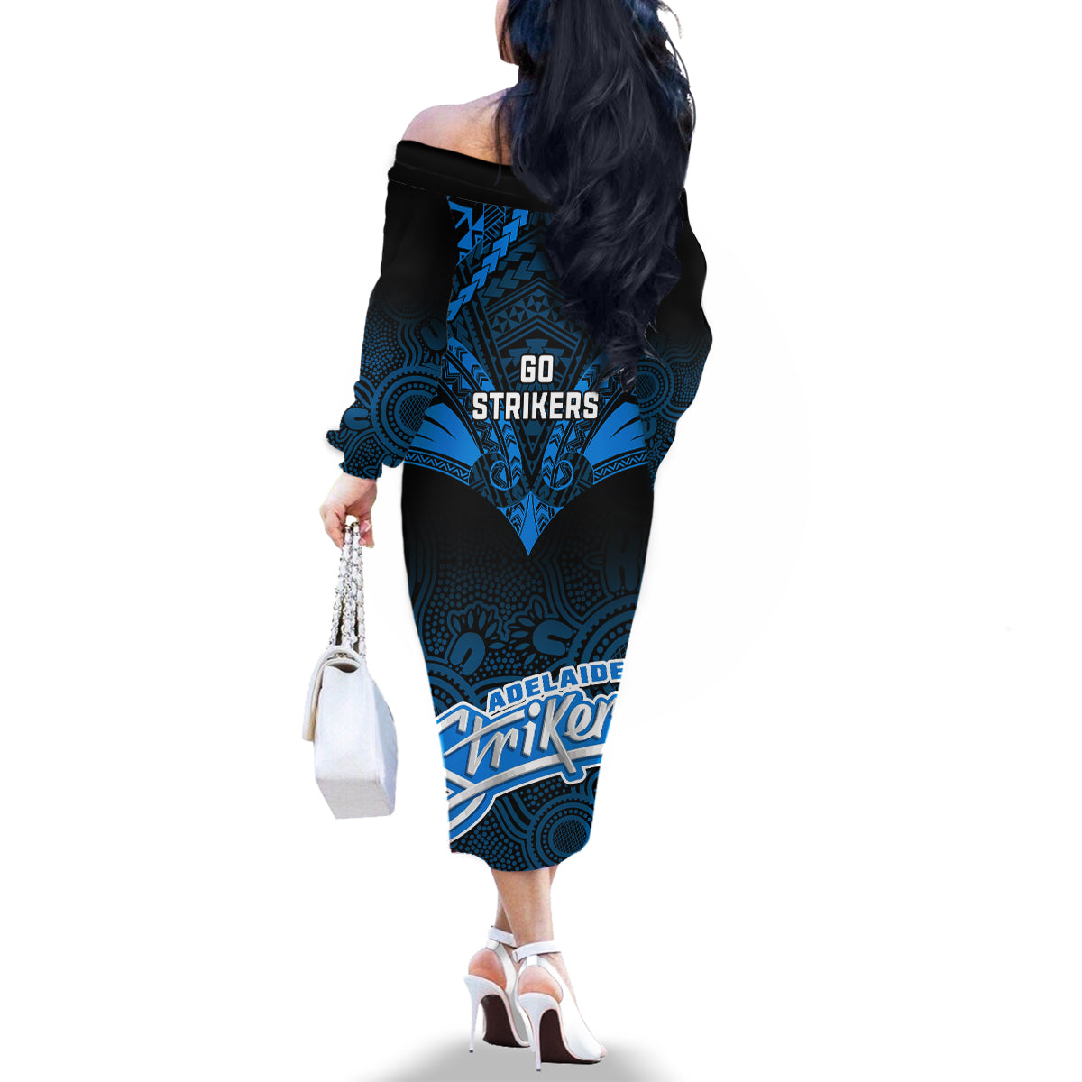 adelaide-strikers-cricket-family-matching-off-shoulder-long-sleeve-dress-and-hawaiian-shirt-2023-unique-indigenous-art-mix-polynesian-pattern