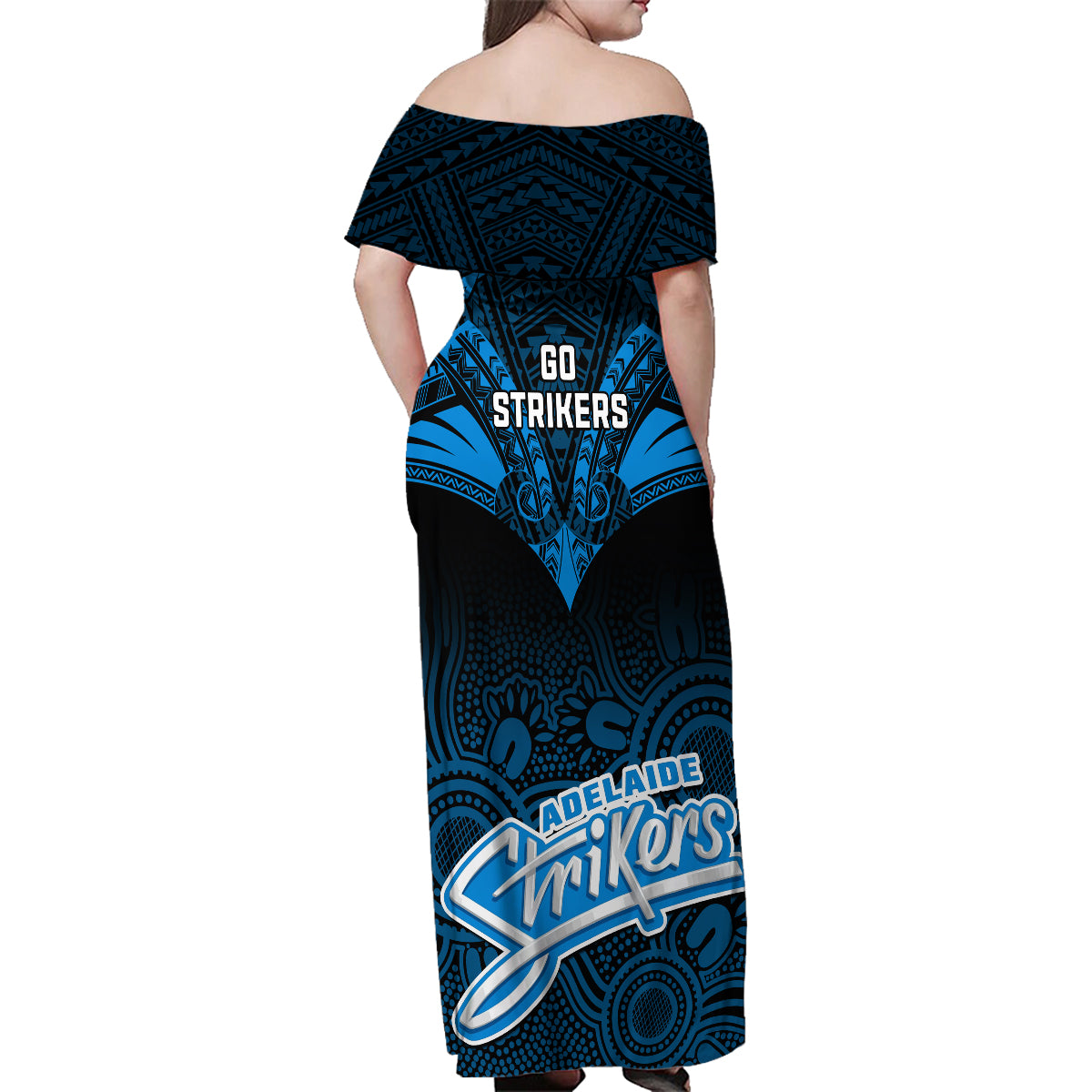 adelaide-strikers-cricket-family-matching-off-shoulder-maxi-dress-and-hawaiian-shirt-2023-unique-indigenous-art-mix-polynesian-pattern