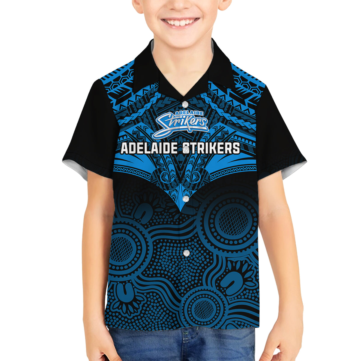 Adelaide Strikers Cricket Family Matching Off Shoulder Short Dress and Hawaiian Shirt 2023 Unique Indigenous Art Mix Polynesian Pattern LT14