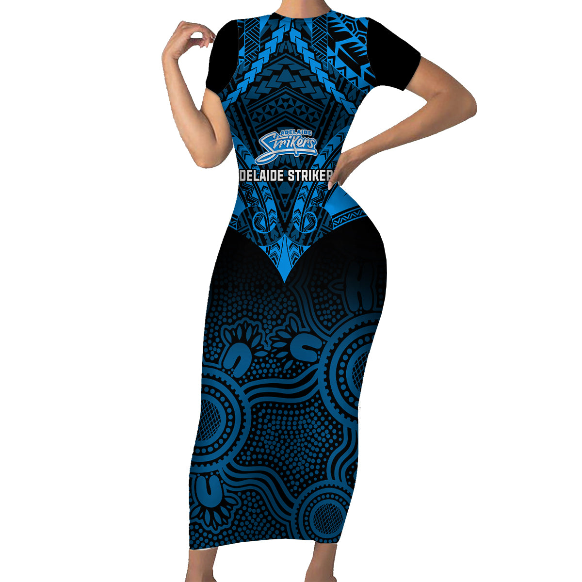 adelaide-strikers-cricket-family-matching-short-sleeve-bodycon-dress-and-hawaiian-shirt-2023-unique-indigenous-art-mix-polynesian-pattern