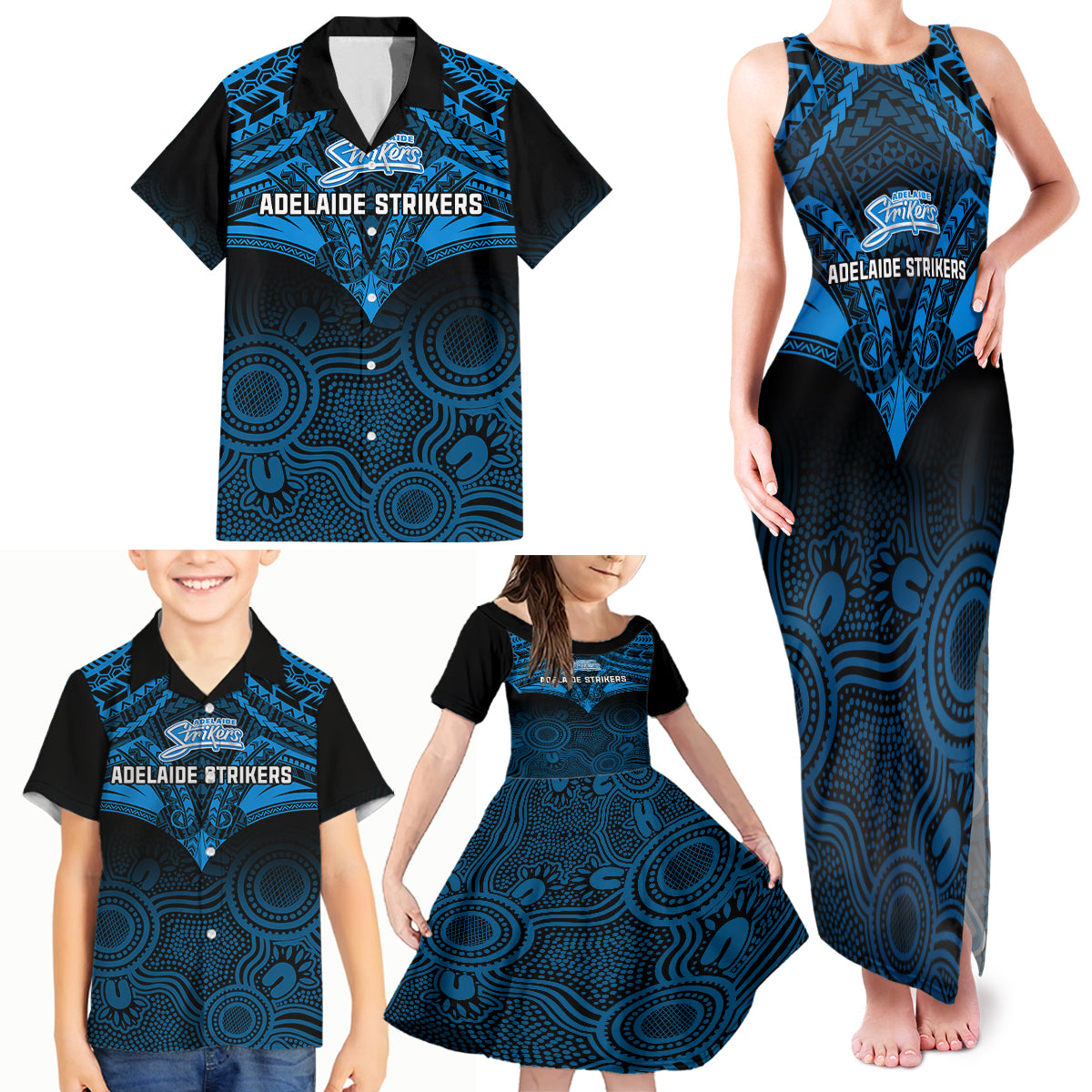 adelaide-strikers-cricket-family-matching-tank-maxi-dress-and-hawaiian-shirt-2023-unique-indigenous-art-mix-polynesian-pattern