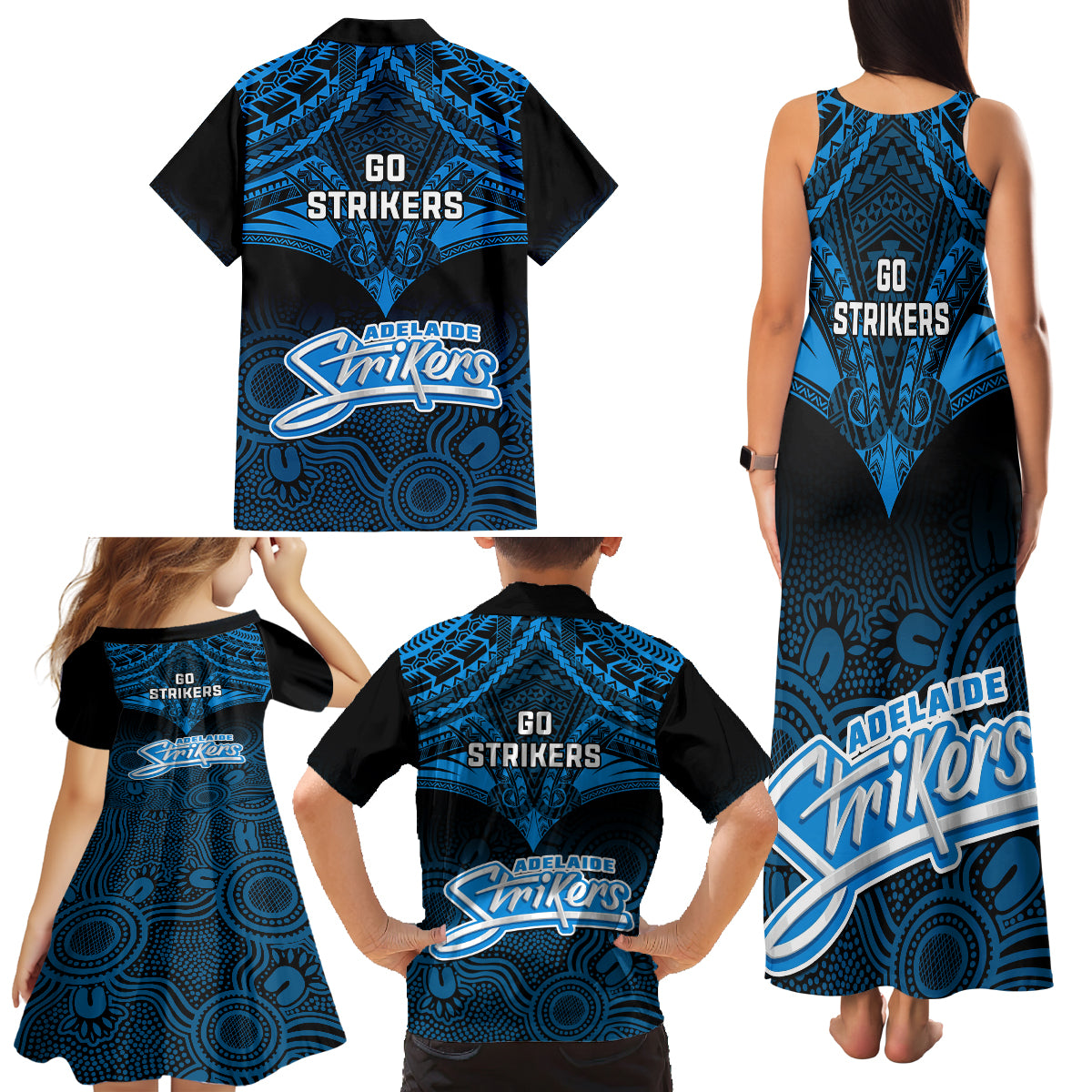 adelaide-strikers-cricket-family-matching-tank-maxi-dress-and-hawaiian-shirt-2023-unique-indigenous-art-mix-polynesian-pattern