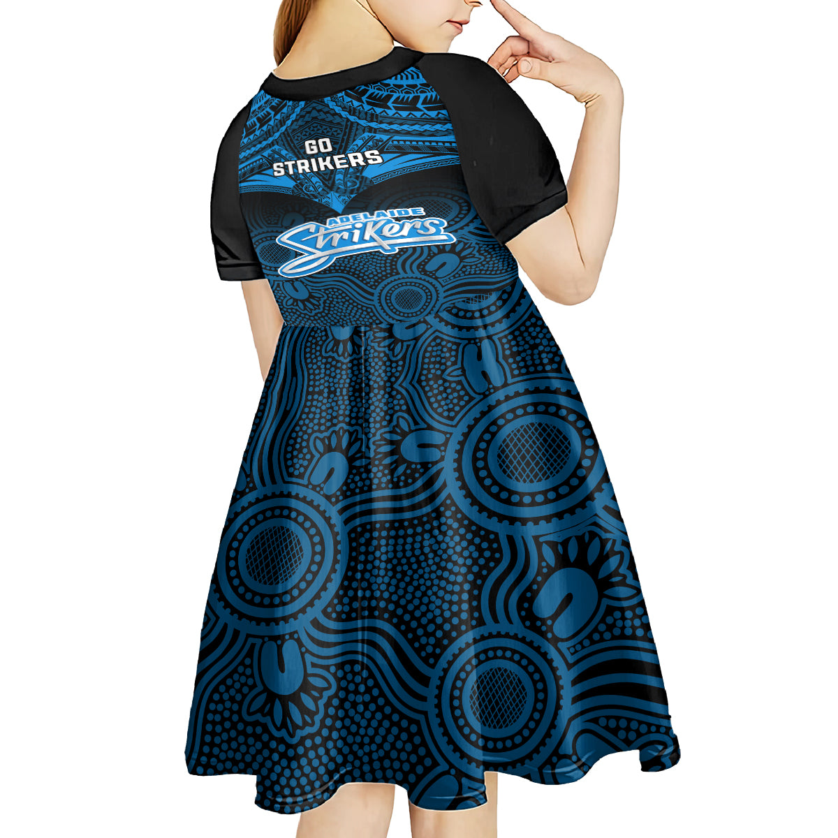 Adelaide Strikers Cricket Kid Short Sleeve Dress 2023 Unique Indigenous Art Mix Polynesian Pattern - Vibe Hoodie Shop