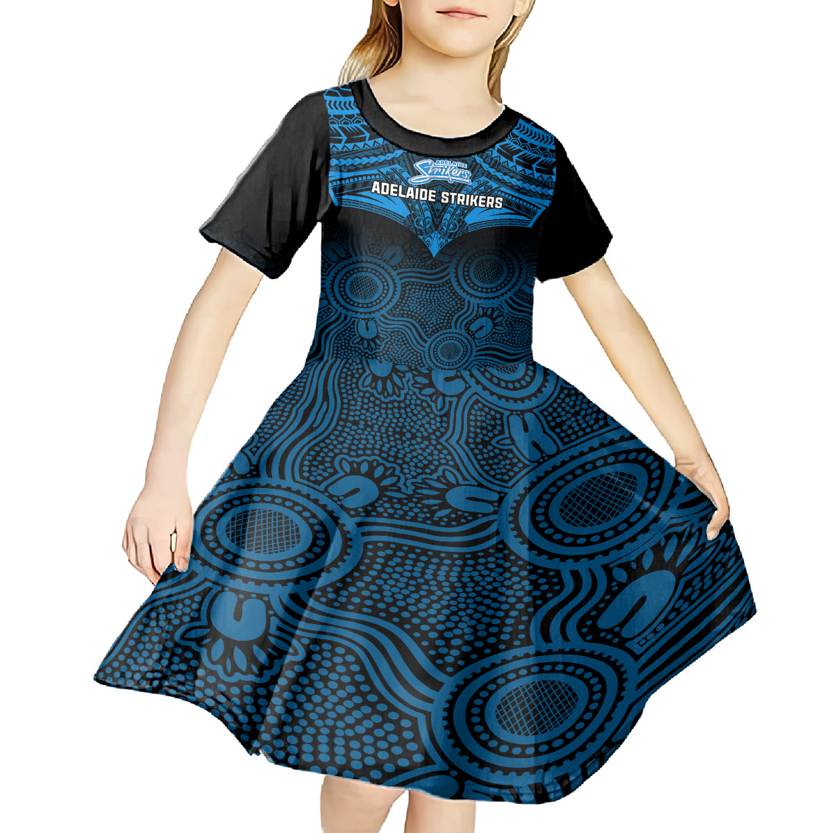 Adelaide Strikers Cricket Kid Short Sleeve Dress 2023 Unique Indigenous Art Mix Polynesian Pattern - Vibe Hoodie Shop