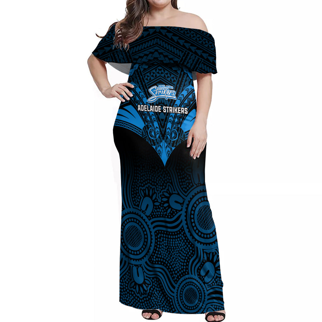 adelaide-strikers-cricket-off-shoulder-maxi-dress-2023-unique-indigenous-art-mix-polynesian-pattern