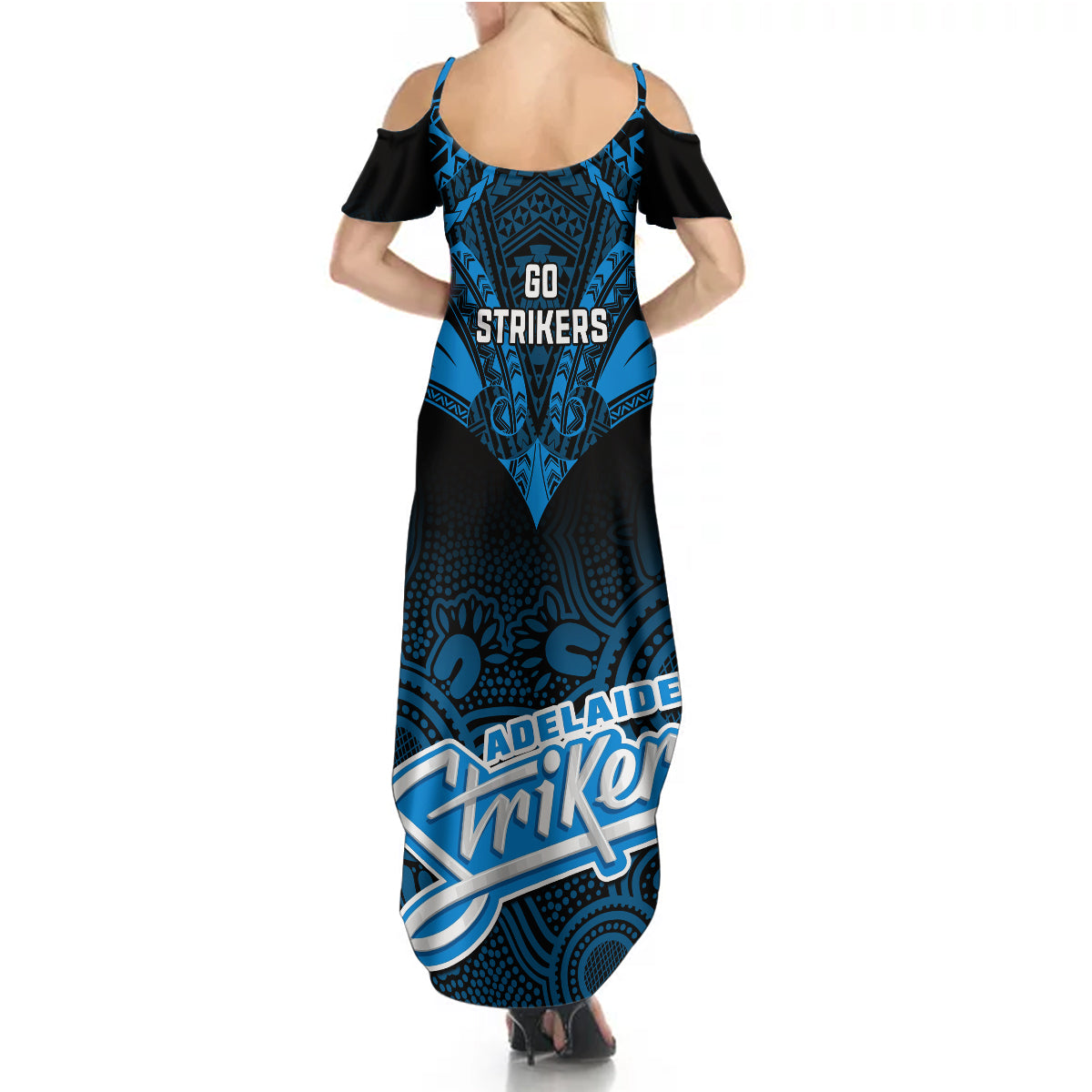 adelaide-strikers-cricket-summer-maxi-dress-2023-unique-indigenous-art-mix-polynesian-pattern