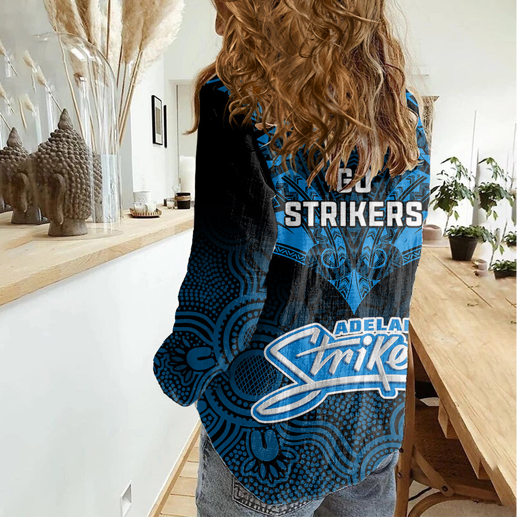 Adelaide Strikers Cricket Women Casual Shirt 2023 Unique Indigenous Art Mix Polynesian Pattern - Vibe Hoodie Shop