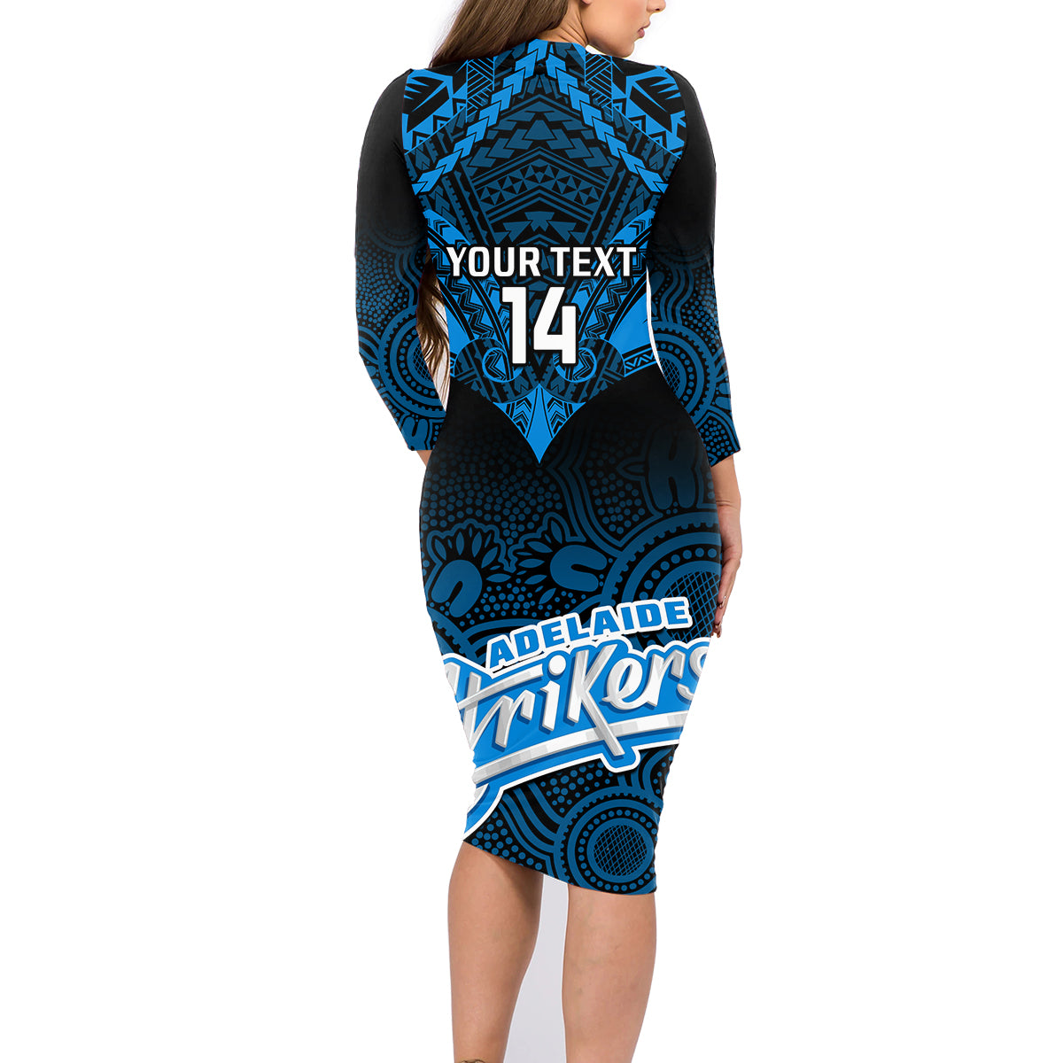 custom-adelaide-strikers-cricket-family-matching-long-sleeve-bodycon-dress-and-hawaiian-shirt-2023-unique-indigenous-art-mix-polynesian-pattern