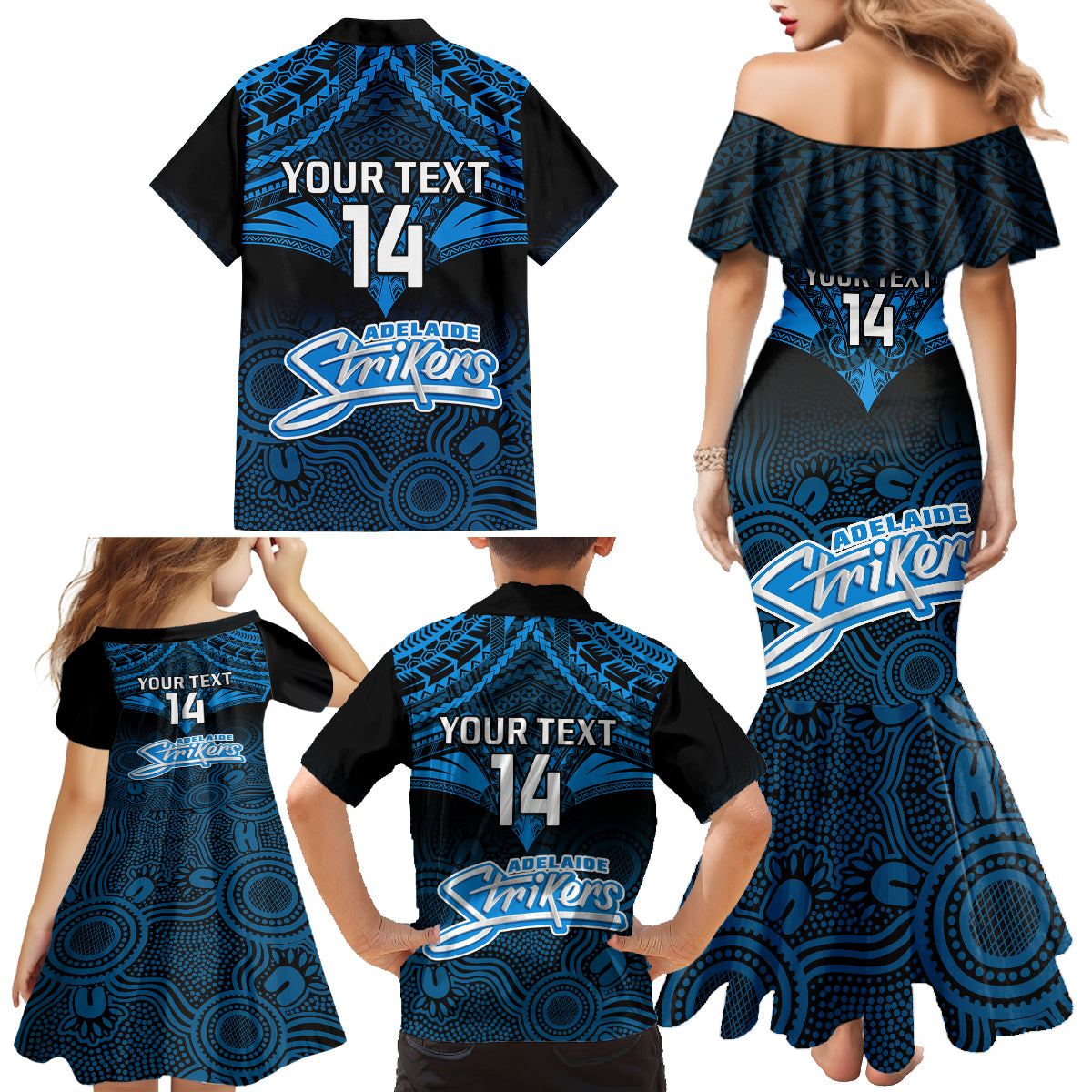 custom-adelaide-strikers-cricket-family-matching-mermaid-dress-and-hawaiian-shirt-2023-unique-indigenous-art-mix-polynesian-pattern