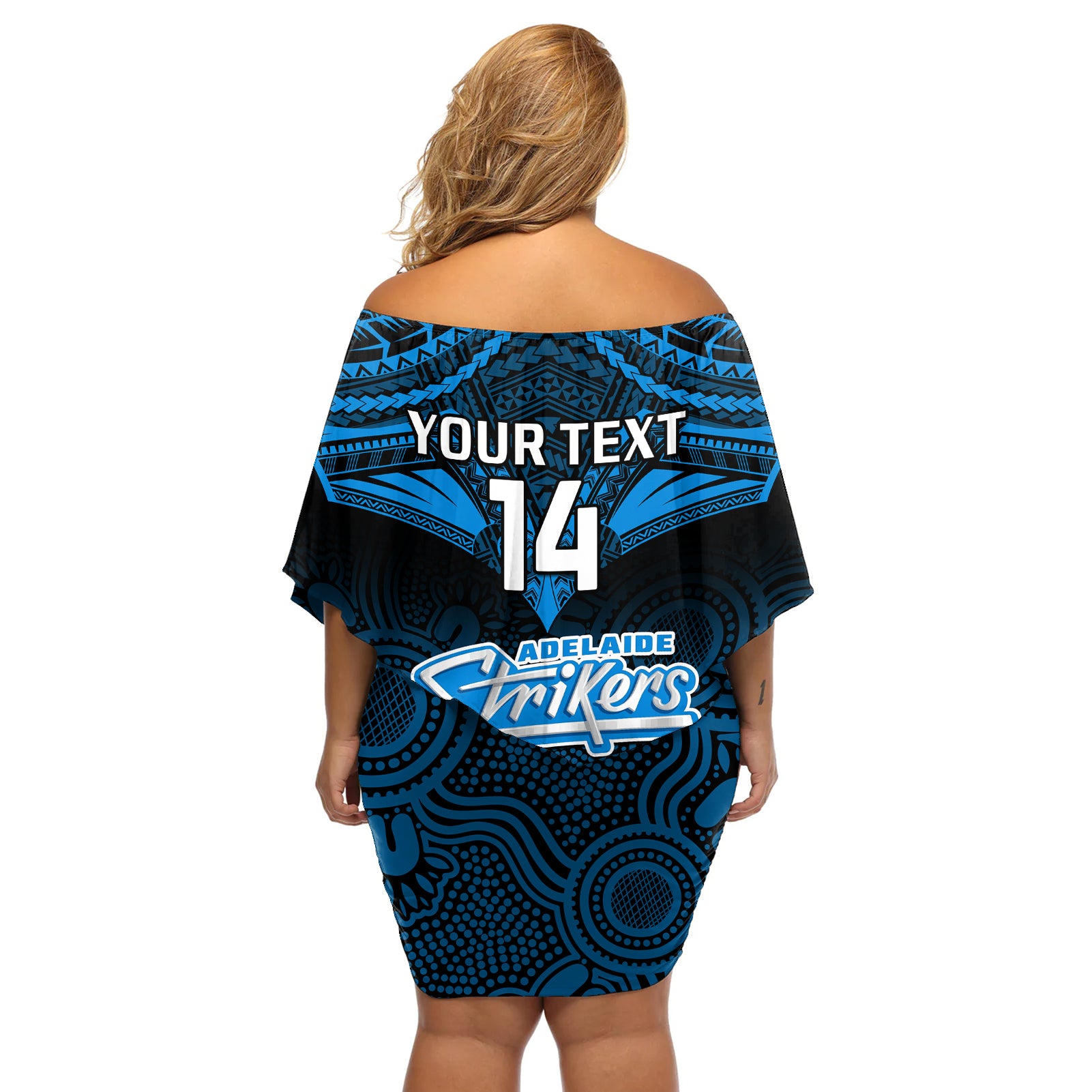 custom-adelaide-strikers-cricket-off-shoulder-short-dress-2023-unique-indigenous-art-mix-polynesian-pattern