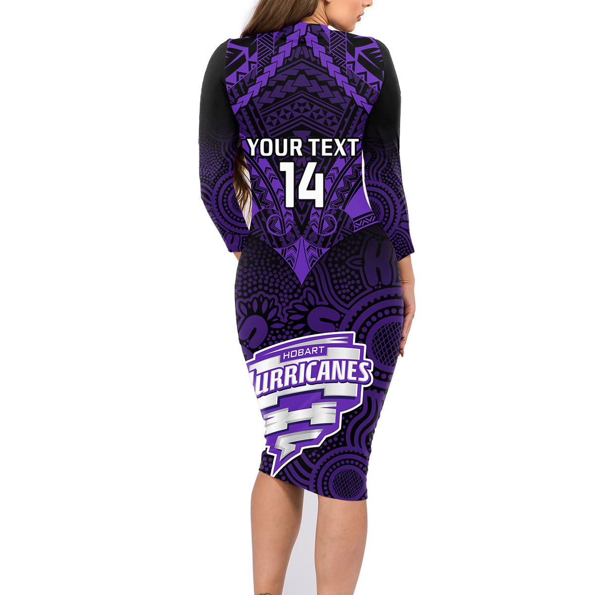 custom-hobart-hurricanes-cricket-family-matching-long-sleeve-bodycon-dress-and-hawaiian-shirt-2023-unique-indigenous-art-mix-polynesian-pattern